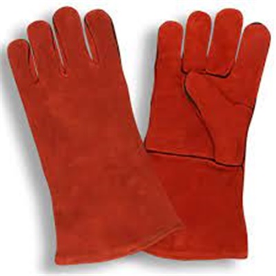 Split Cowhide, Red, Wing Thumb Sock Lining, Welted Seams   COR7630