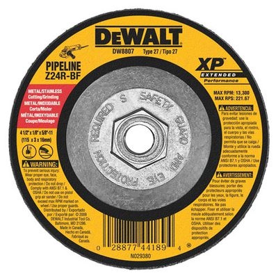 Dewalt Dw8807 4-1/2""X1/8X5/8"" Z24r Zirconiun Grinding Wheels DW8807 DEWDW8807