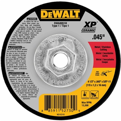 Cut Off Wheel 41/2 X .045 X 7/8 Ceramic DEWDWA8951 DEWDWA8951