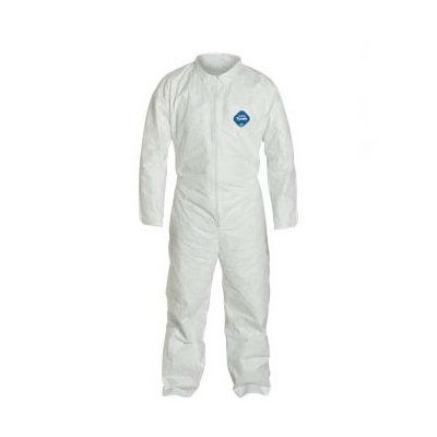 Dupont Tyvek High Density Polyethylene Standard Coverall, White, Large, Front Zipper, 25/Case DUPTY120-L DUPTY120-L