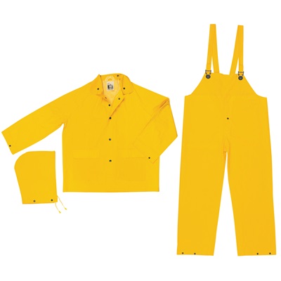 Mcr Safety 2003 Classic, .35Mm Pvc/Polyester 3 Pc Suit, Detachable Hood, Snap Front Jacket &amp; Bib Pant, Yellow MCR2003-3X MCR2003-3X