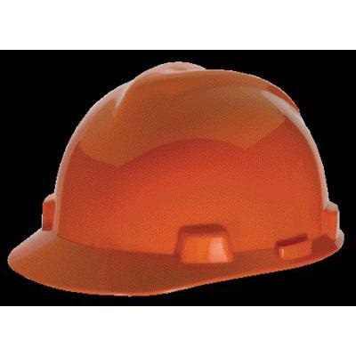 Mine Safety Appliance V-Gard 463945 Orange Polyethylene Slotted Hard Hat, Staz-On 4-Point Standard   MSA463945