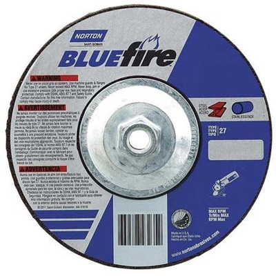 Norton Bluefire 66252843187 24 Coarse Grit Zirconia Alumina Type 27 Depressed Center Grinding Wheel, 9 Inch X 1/8 Inch X 5/8-11 66252843187 NOR66252843187