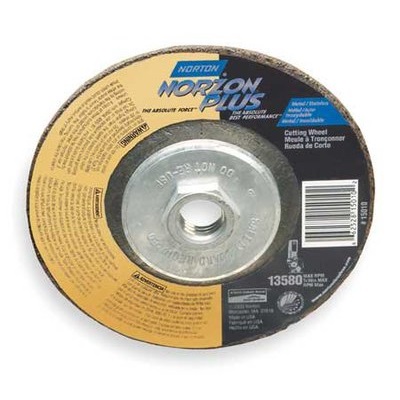 Norton Norzon Plus 24 Coarse Grit Ceramic Alumina/Zirconia Alumina Type 27/42 Depressed Center Cut-Off Wheel, 4-1/2 Inch X 1/8 Inch X 5/8-11 66252843321 NOR66252843321