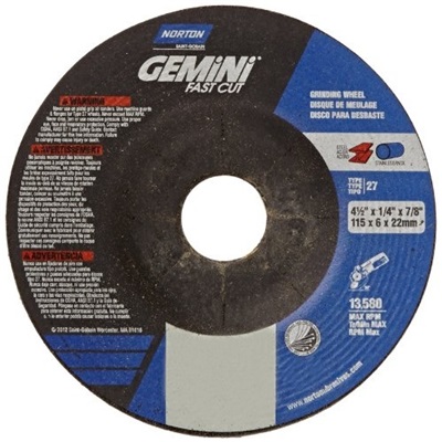 Norton 4-1/2""X1/4X 7/8"" Gemini Fastcut Disc (Old#66252830612) 66252843584 NOR66252843584