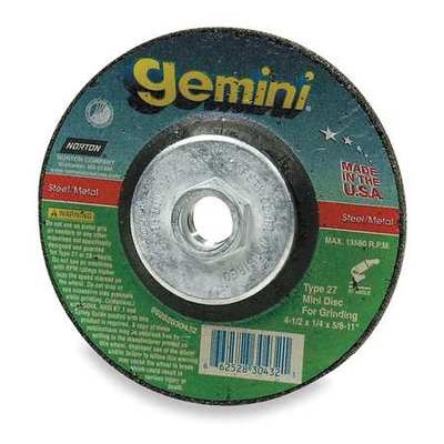 Norton 4-1/2"X1/4"X5/8-11 Gemini T27 Grinding Disc 66252843593 NOR66252843593
