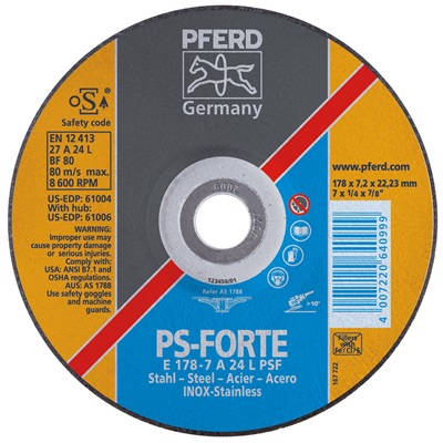 Pferd Grinding Wheels For Steel, Cast Iron - Universal Line Ps-Forte: A 24 L Psf Inox 61000 PFE61000
