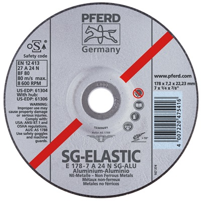 Pferd 61301 24-Grit Premium Alo2 Type 27 Depressed Center Reinforced Grinding Wheel, 4-1/2 Inch X 1/4 Inch X 7/8 Inch 61301 PFE61301