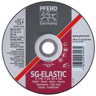 Pferd Grinding Wheels For Steel, Cast Iron - Performance Line Sg-Elastic: Za 30 S Sg: Long Life For Steel - Type 27 61603 PFE61603