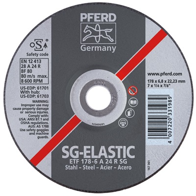 Pferd Grinding Wheels For Steel, Cast Iron - Performance Line Sg-Elastic: A 24 R Sg - Type 28 Saucer 61704 PFE61704