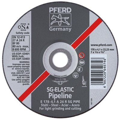 Pferd Depressed Center Cutting, Light Grinding (Type 27) Pipeline - A-Sg: Aluminum Oxide For Steel 63404 PFE63404