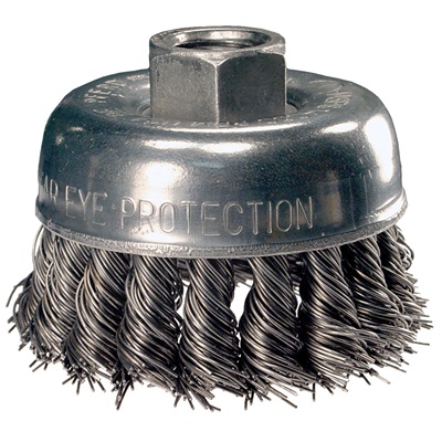 Pferd Knot Cup Brushes - External Nut, Single Row - Standard Twist - Carbon Steel Wire - 2-3/4" To 3-1/2" Diameter 82232 PFE82232