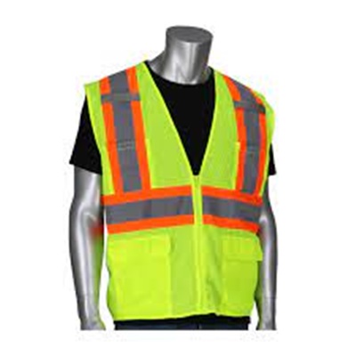 Ansi Type R Class 2 Two-Tone Mesh Vest Lime W/ 6 Pockets 302-MVZT-LY/XL PIP302MVZTLY/XL
