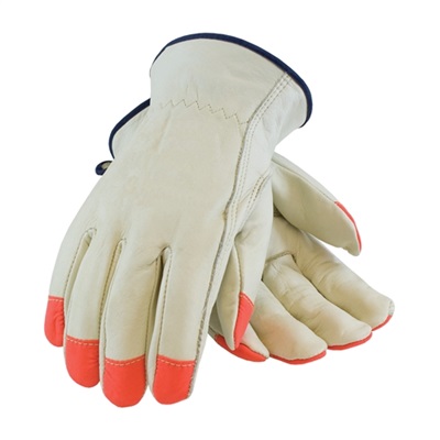 Regular Grade Top Grain Cowhide Leather Driver""""S Glove With Hi-Vis Fingertips - Keystone Thumb 68-163HV/XL PIP68-163HV/XL