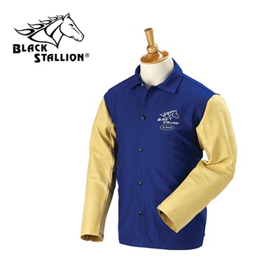 Revco Welding Coat Fr 9Oz 30" Blue W/ Leather Sleeves Xl FRB9-30C/BS-XL REVFRB930C/BSXL