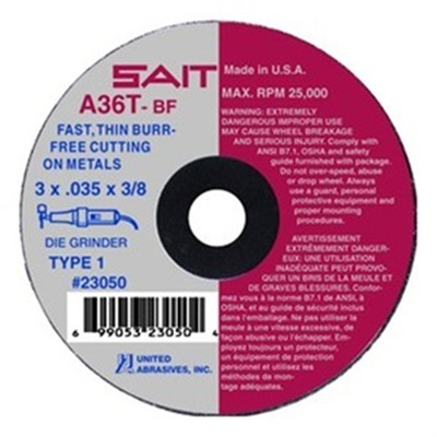 Sait 23069 36 Medium Grit Alo2 Type 1 Thin High Speed Cut-Off Wheel, 4 Inch X 0.035 Inch X 3/8 Inch 23069 SAI23069