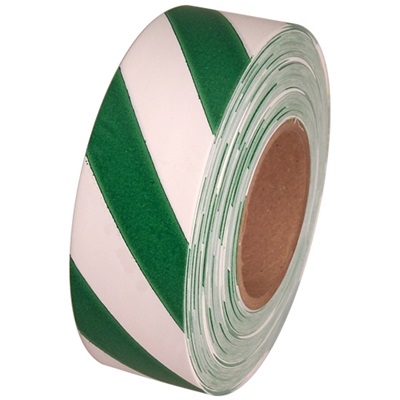 Green And White Stripe Flagging Tape, 1-3/16" Wide 2 Mil, 300' TAPEFLAGGRN/WHT TAPEFLAGGRN/WHT