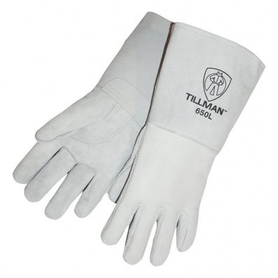 Tillman 650 Top-Grain Cowhide Leather And Welted Fingers Heavy-Duty Carded Welding Gloves, Gray, Medium, 14 Inch L, Reinforced Thumb 650M TIL650M