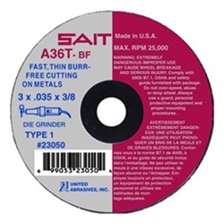 SAI23069 - Sait+23069+36+Medium+Grit+AlO2+Type+1+Thin+High+Speed+Cut-Off+Wheel%2c+4+Inch+x+0.035+Inch+x+3%2f8+Inch